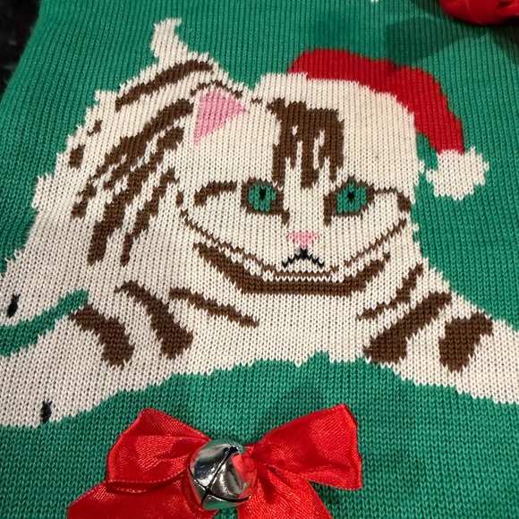 Tipsy Elves Ugly Christmas Sweater Sz L Cats Kittens Bells Kitty Red Green - Picture 5 of 9
